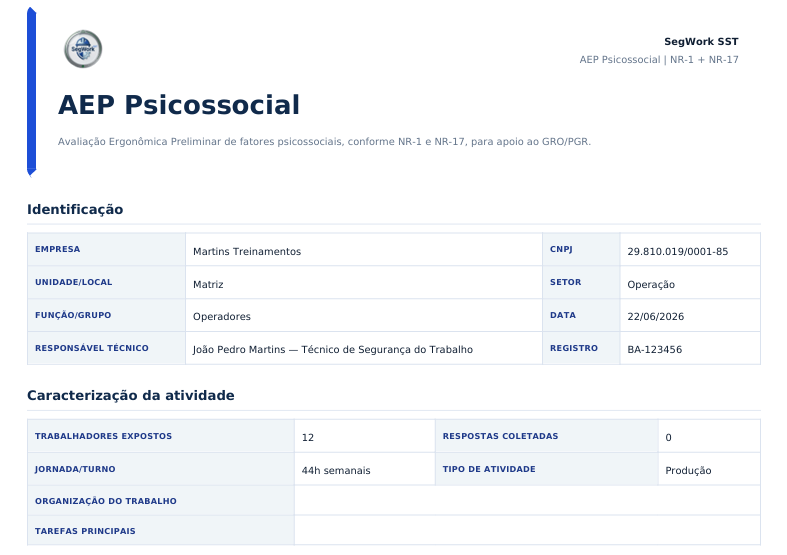 Prévia do exemplo de AEP Psicossocial NR-1/NR-17